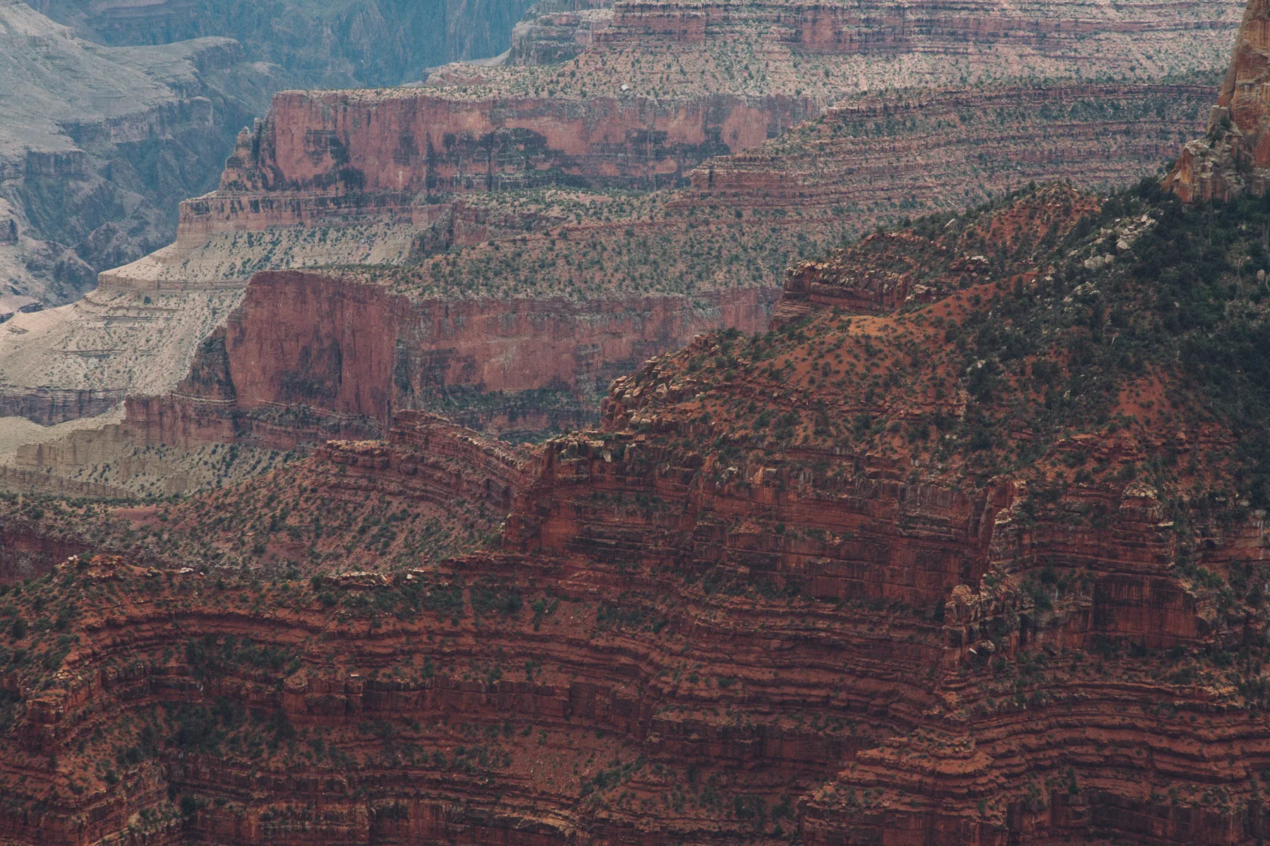 Red and grey cliffs deep inside the canyon