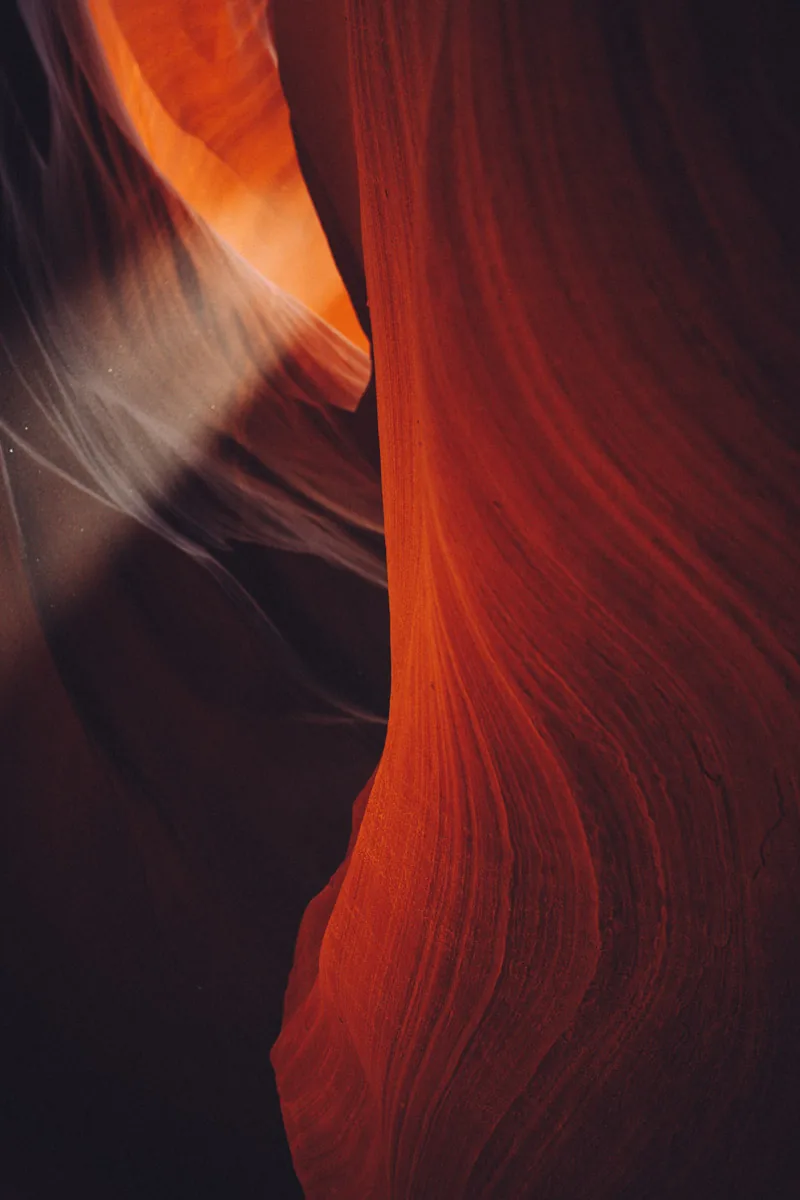 Deep red sandstone with a soft beam of light