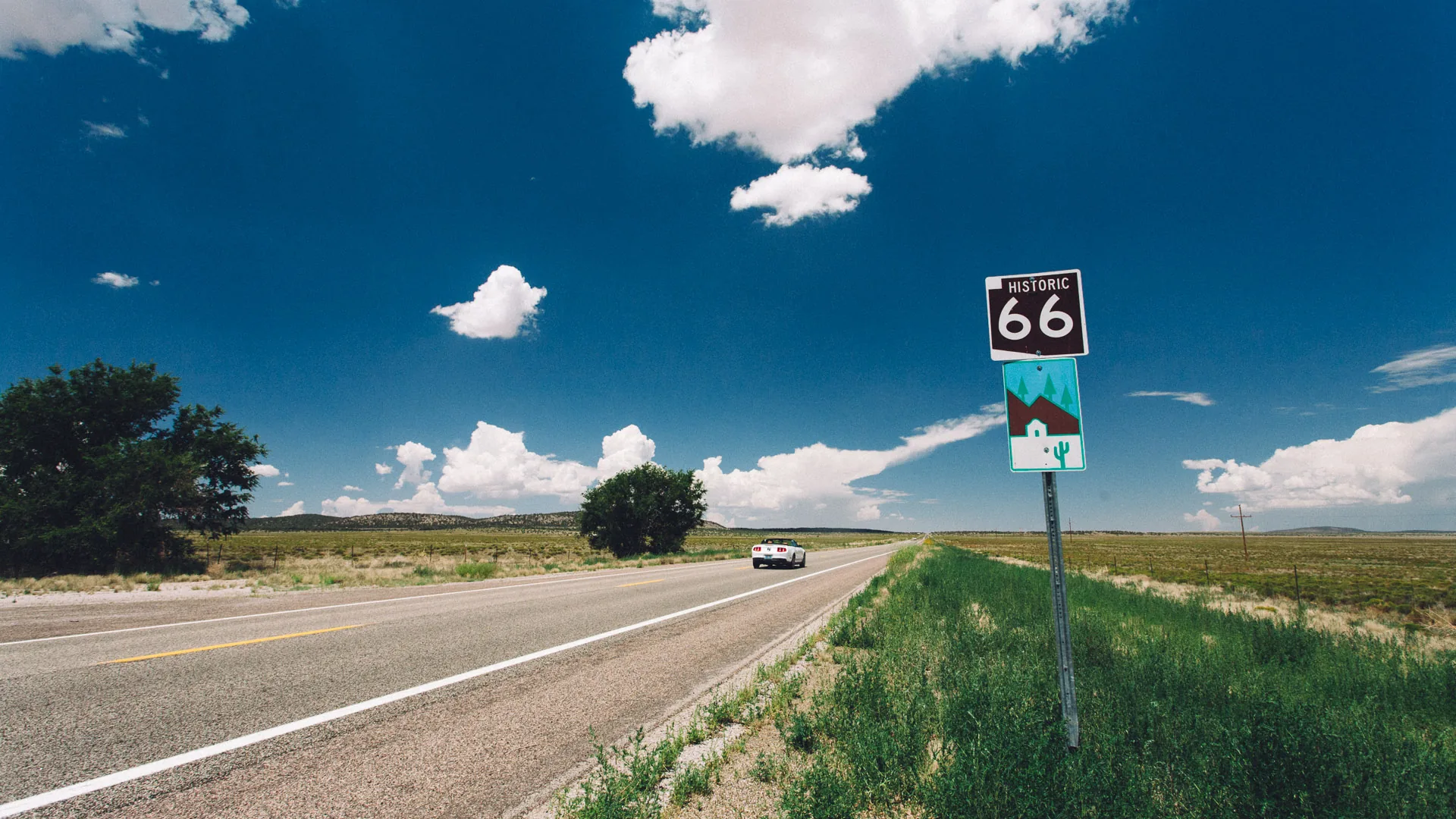 Historic Route 66 stretching across the grassland