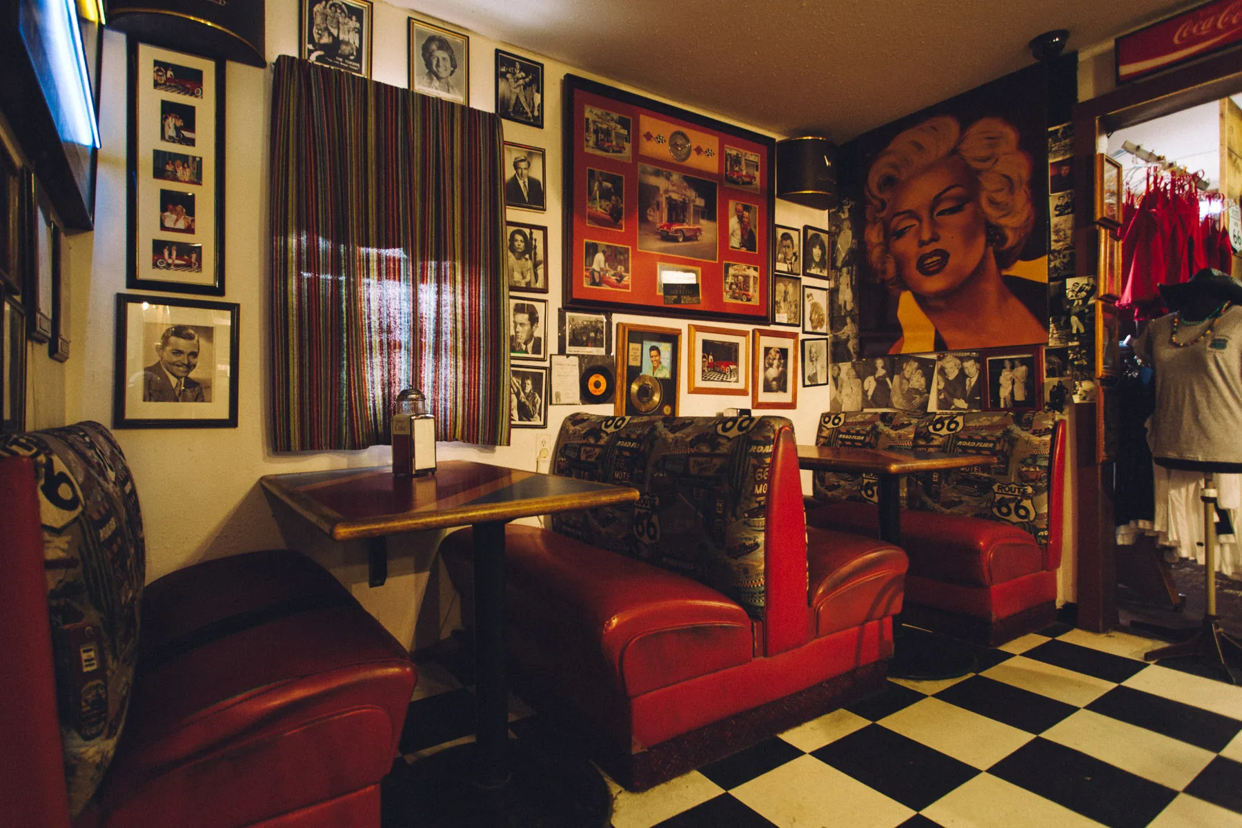 A memorabilia-filled booth inside the Hackberry General Store