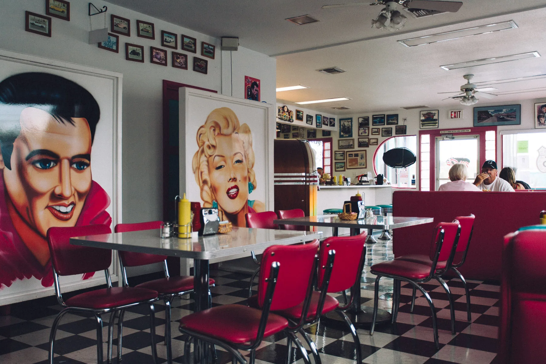 Elvis and Marilyn murals inside Mr D'z Route 66 Diner in Kingman