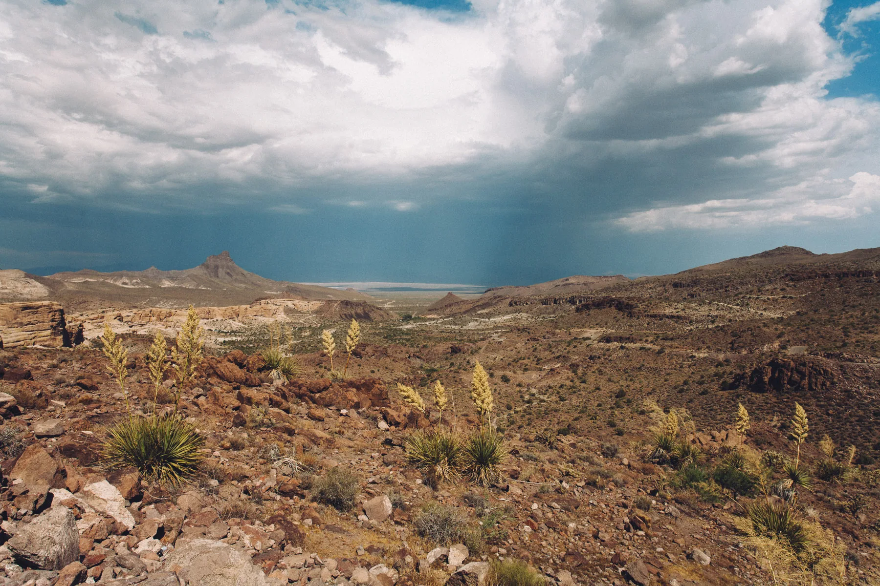 A rain shower over the desert hills on the way to Oatman