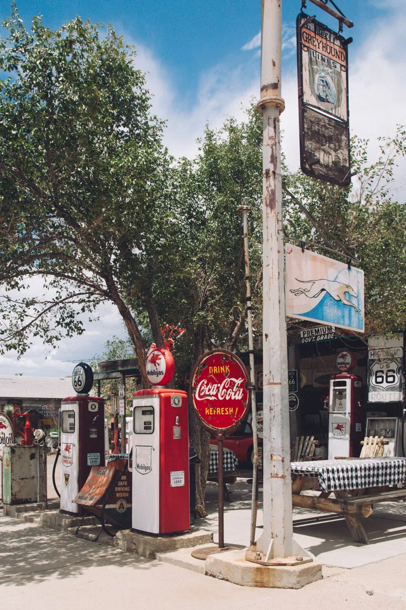 An old Coca-Cola pump and signpost at Hackberry