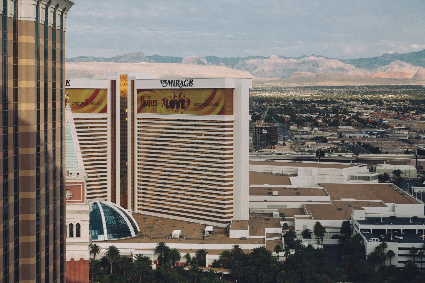 The Mirage seen from our window, with the mountains beyond