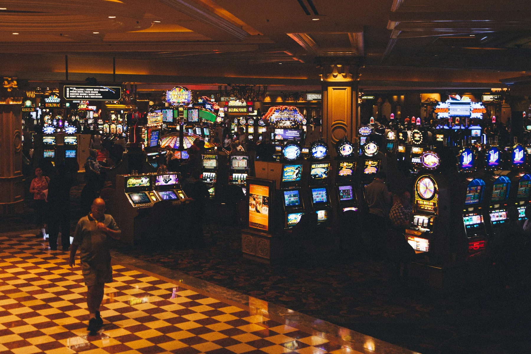 The Venetian casino floor with rows of slot machines