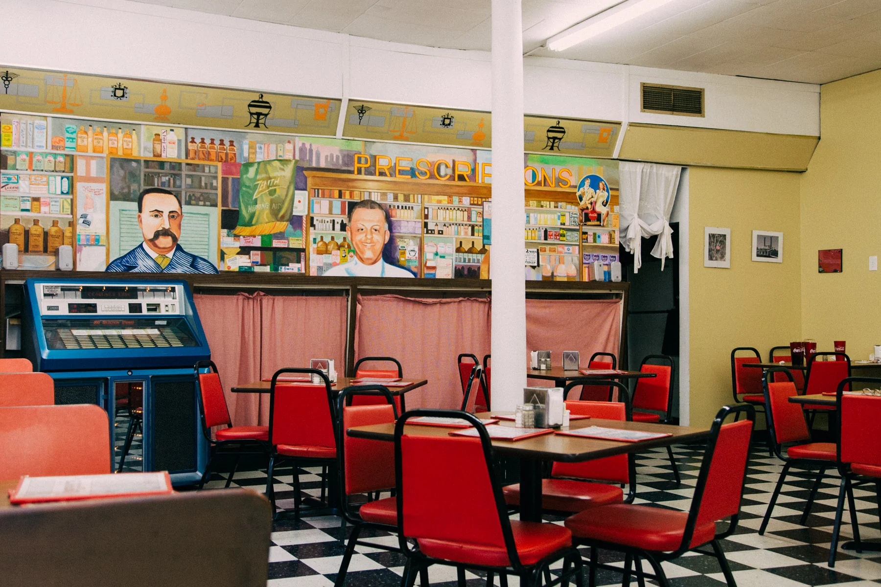 The colourful dining room of the Sweet Kernel diner