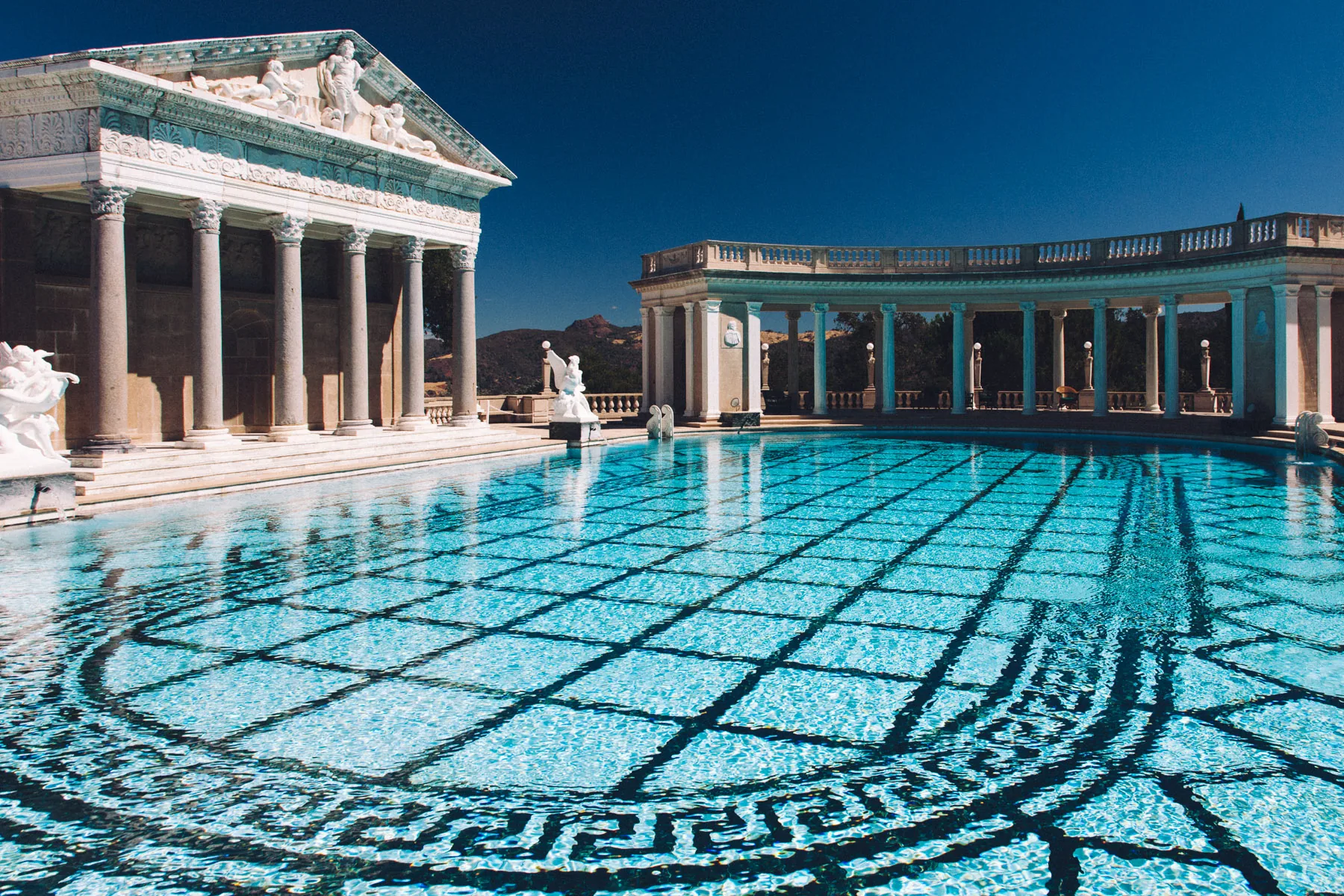 The Roman temple facade at the end of the Neptune Pool