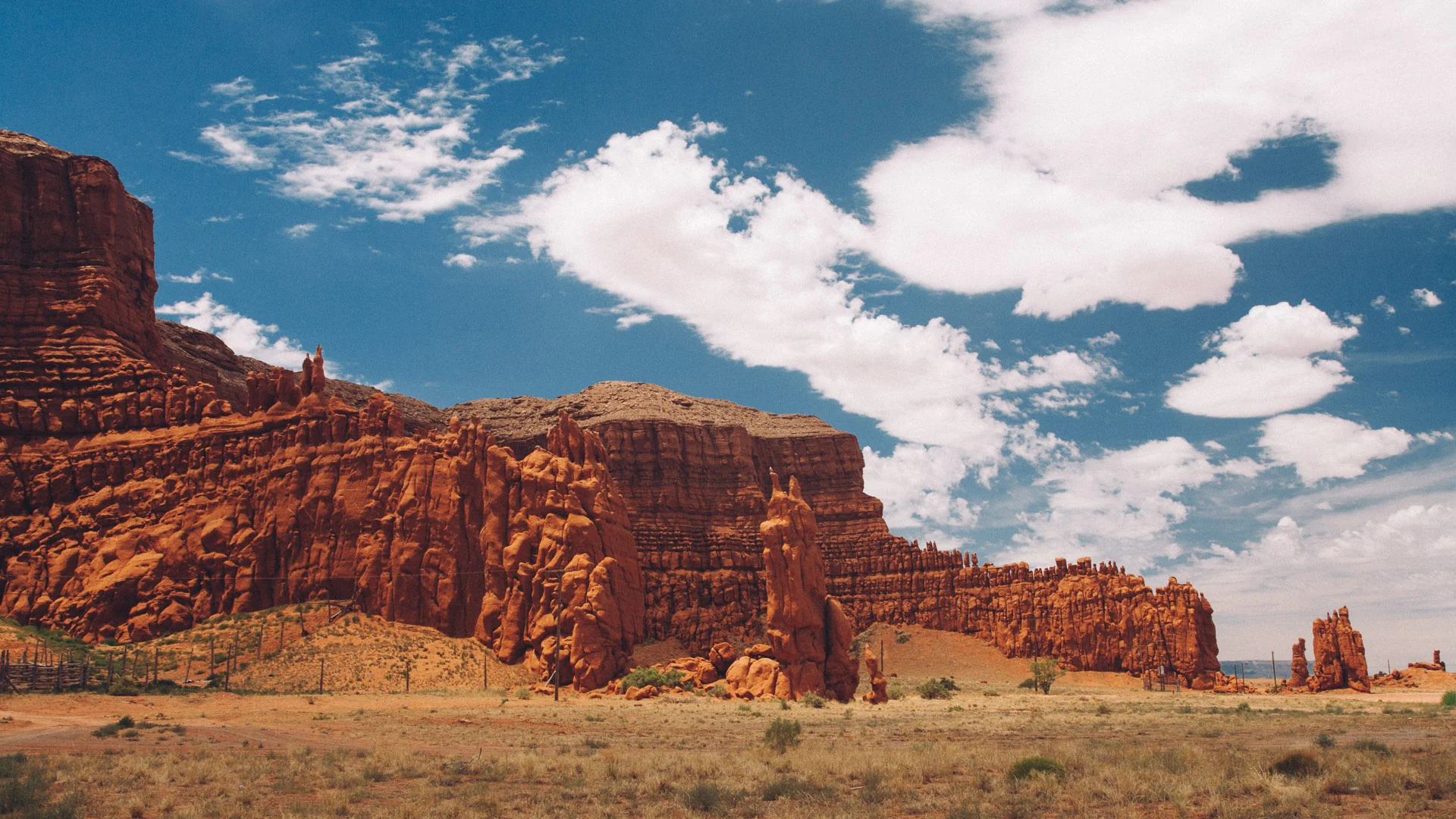 Red sandstone cliffs under a blue sky