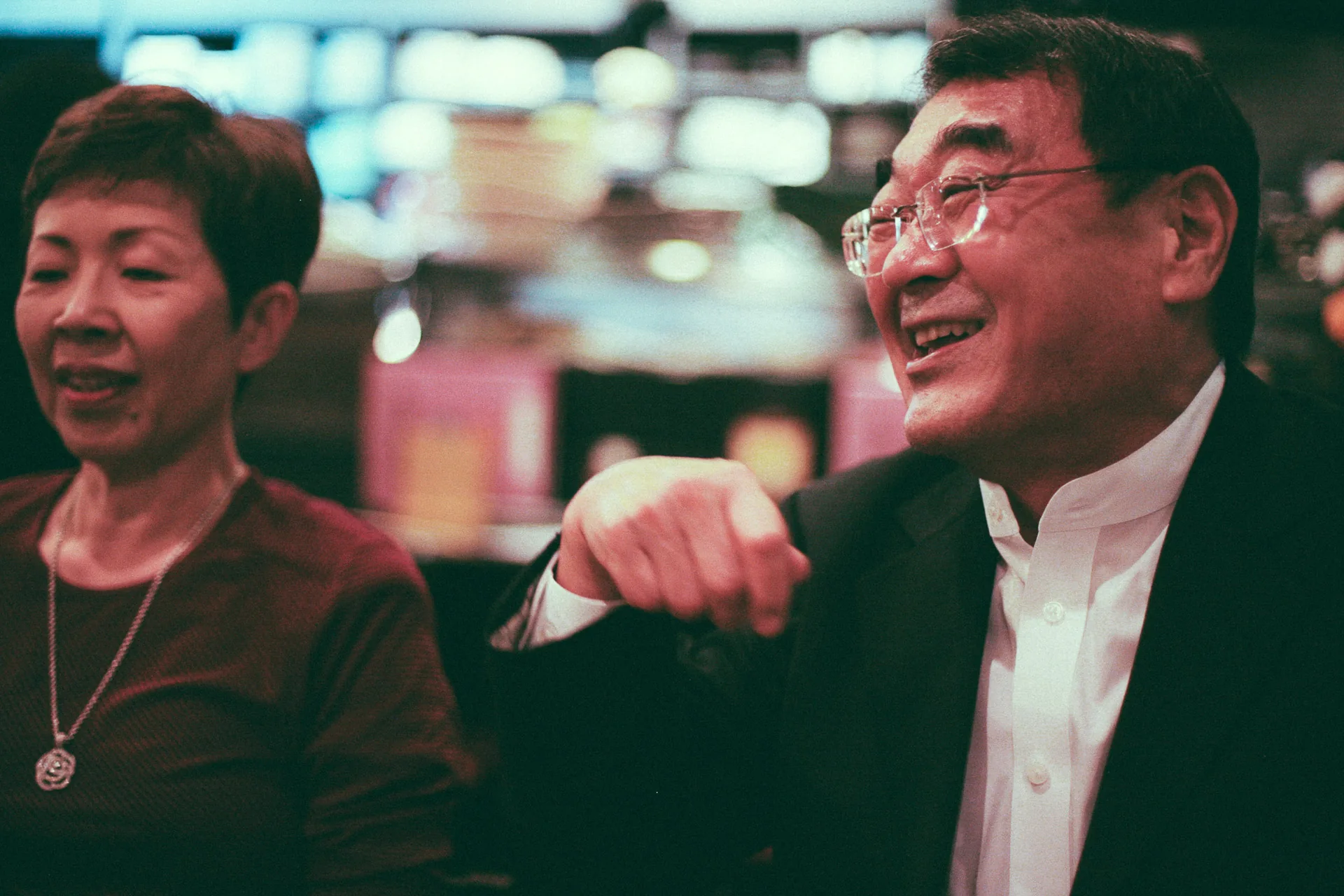 Laughing together at the dinner table