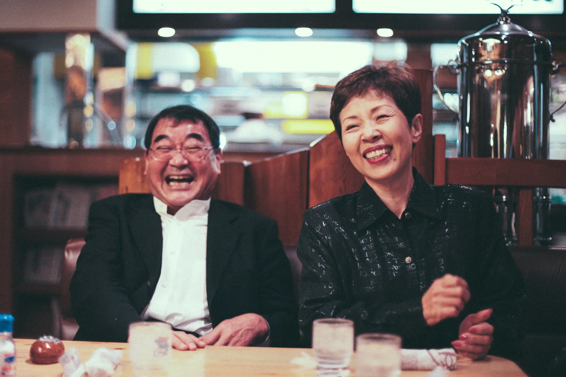 Laughing together at Komeda after dinner