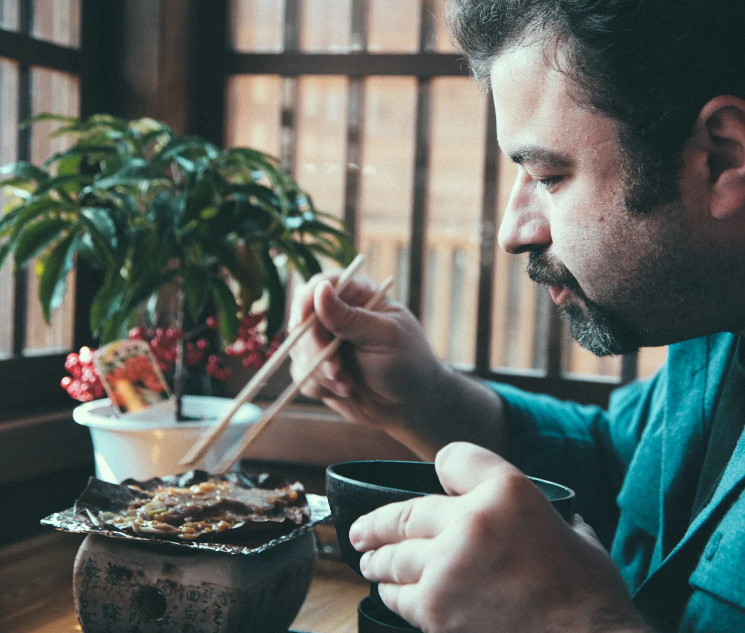 Eating a late lunch by the window