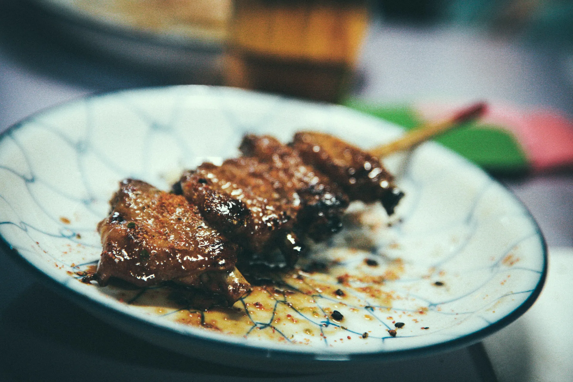 A skewer of glazed yakitori