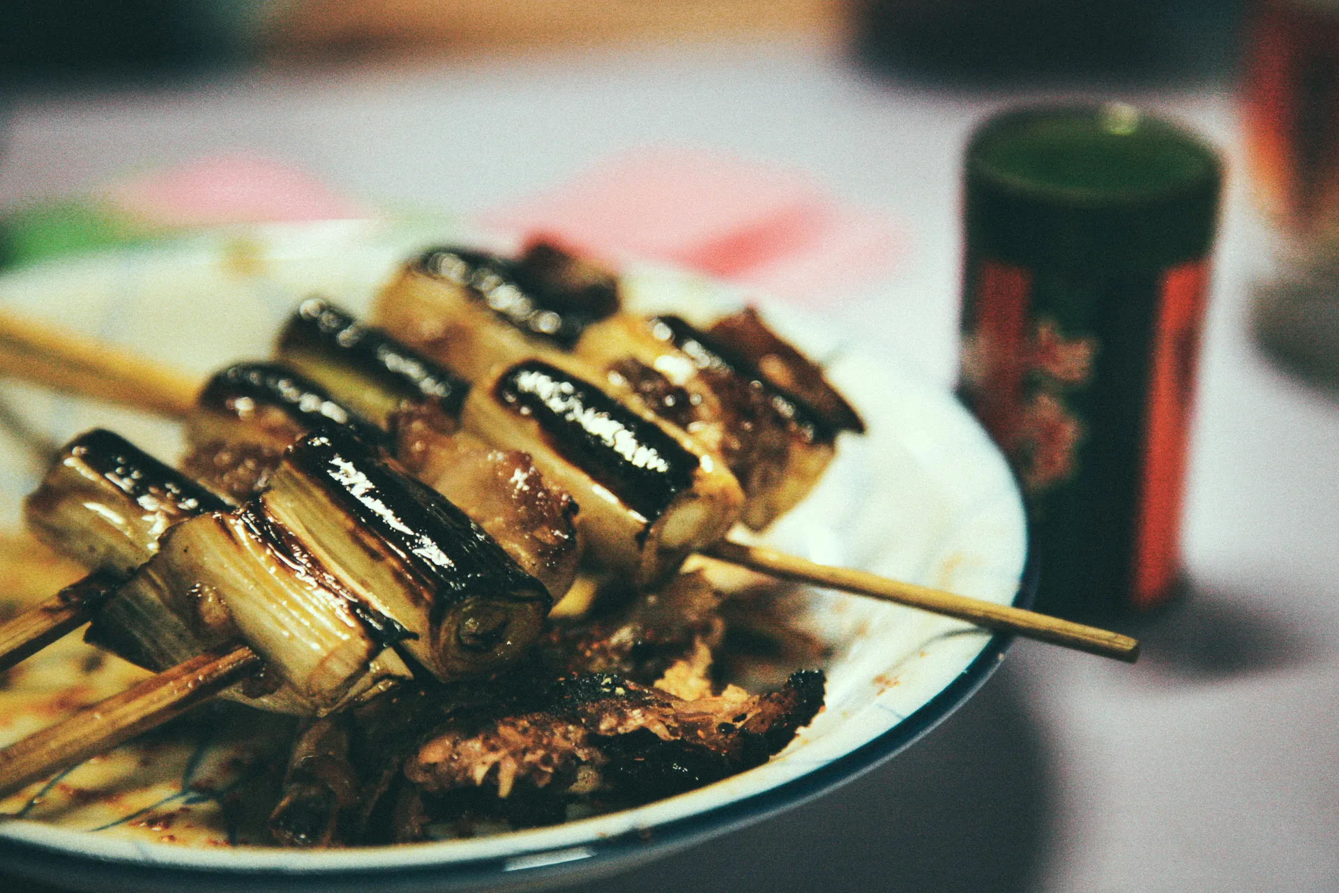 Grilled leek skewers
