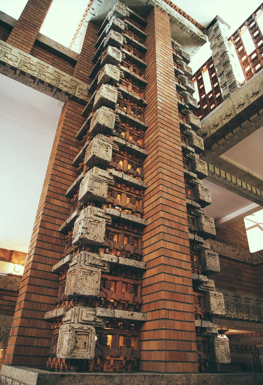 A carved column in the Imperial Hotel lobby