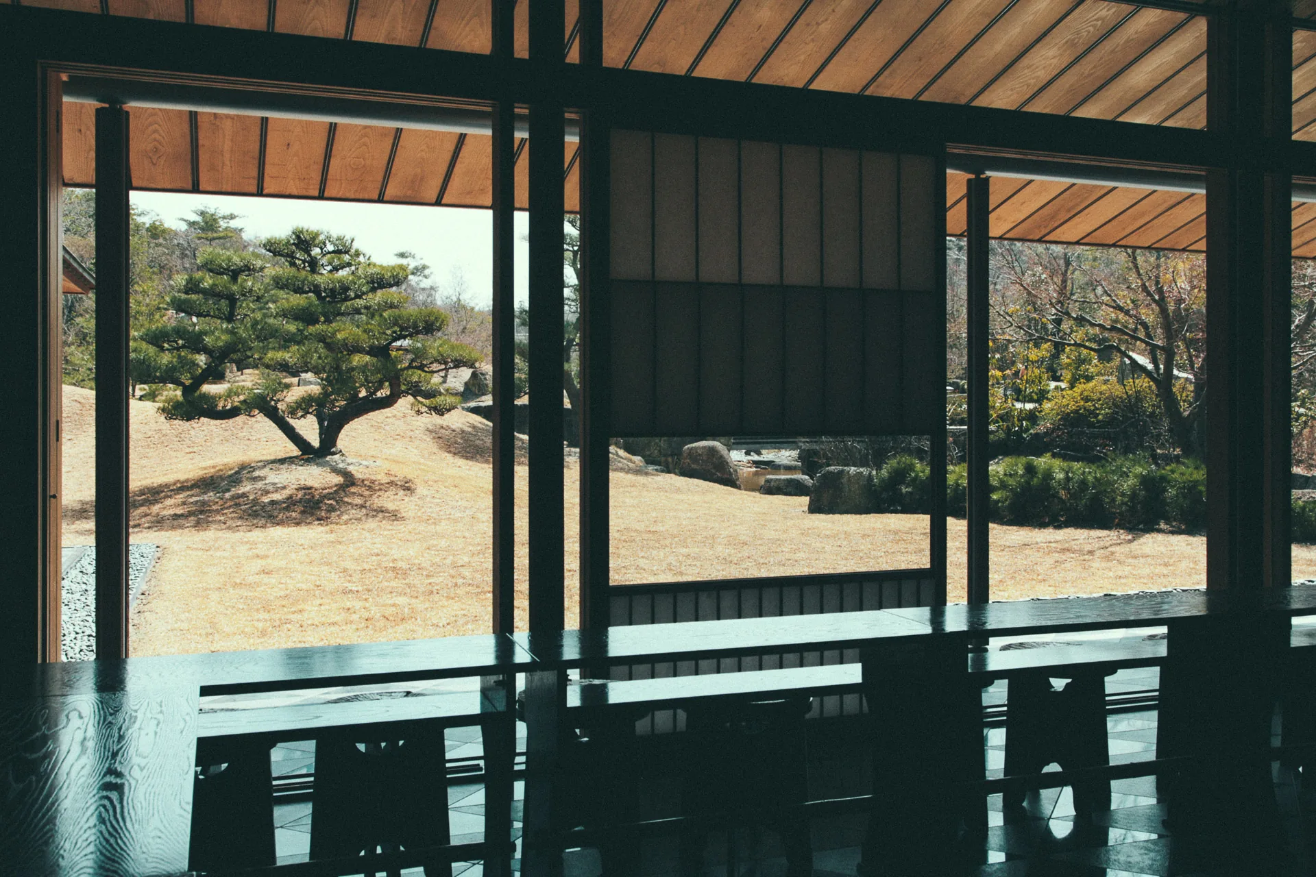 The garden seen through the tea house windows