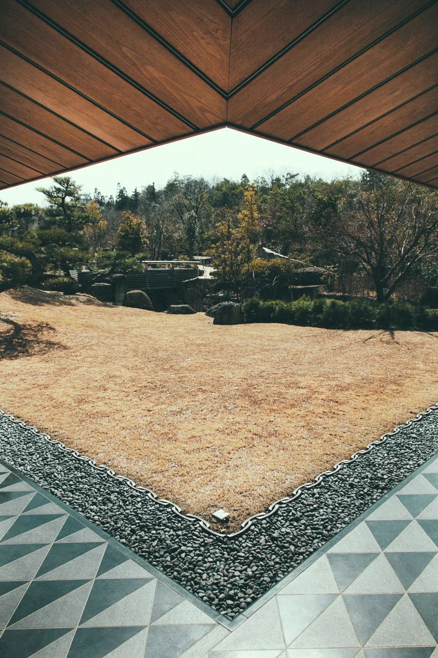 The garden framed by the eaves