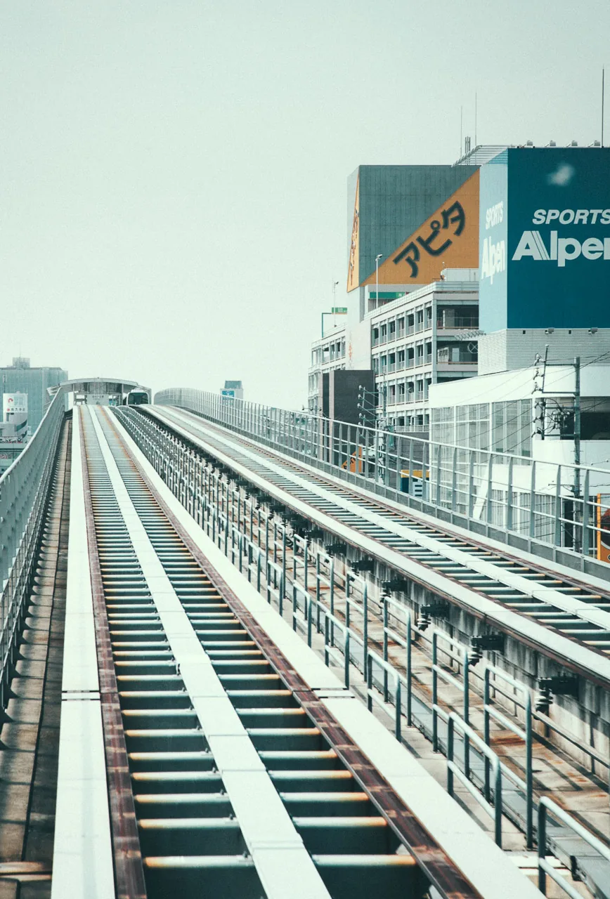The Linimo track running past shopping centers