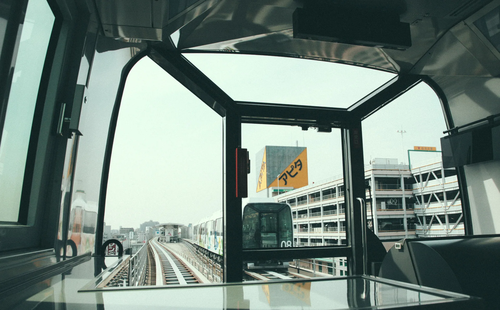 The driver's cabin of the Linimo