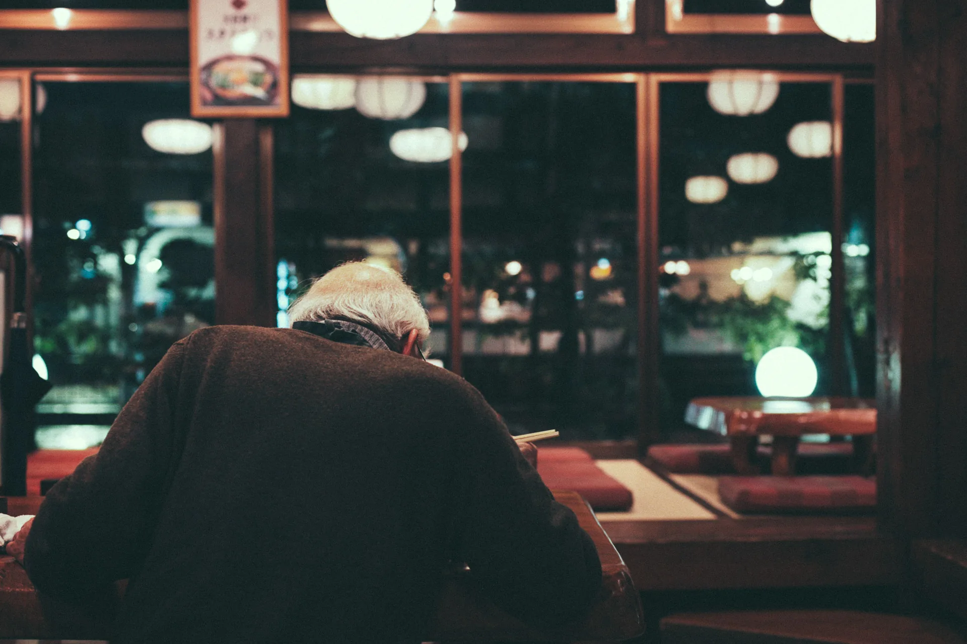 A man dining alone at the udon restaurant