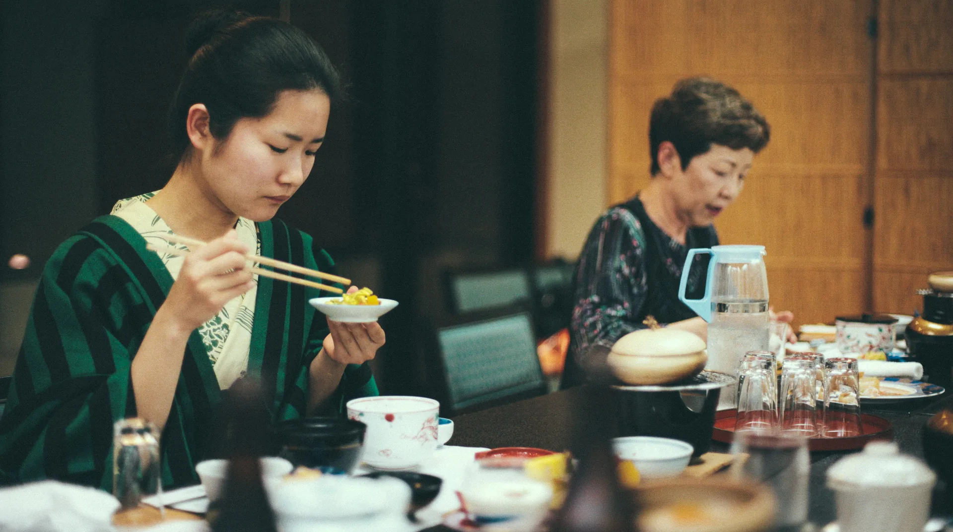 Eating dinner in a yukata
