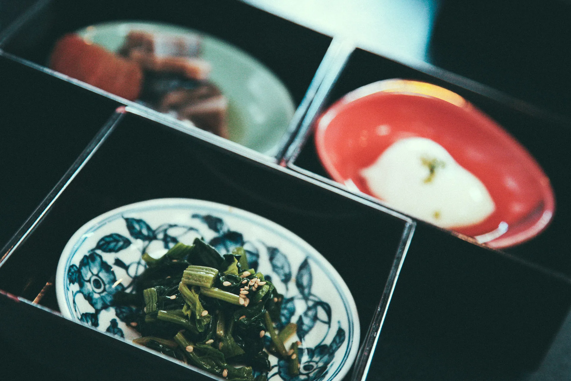 A breakfast box of small dishes
