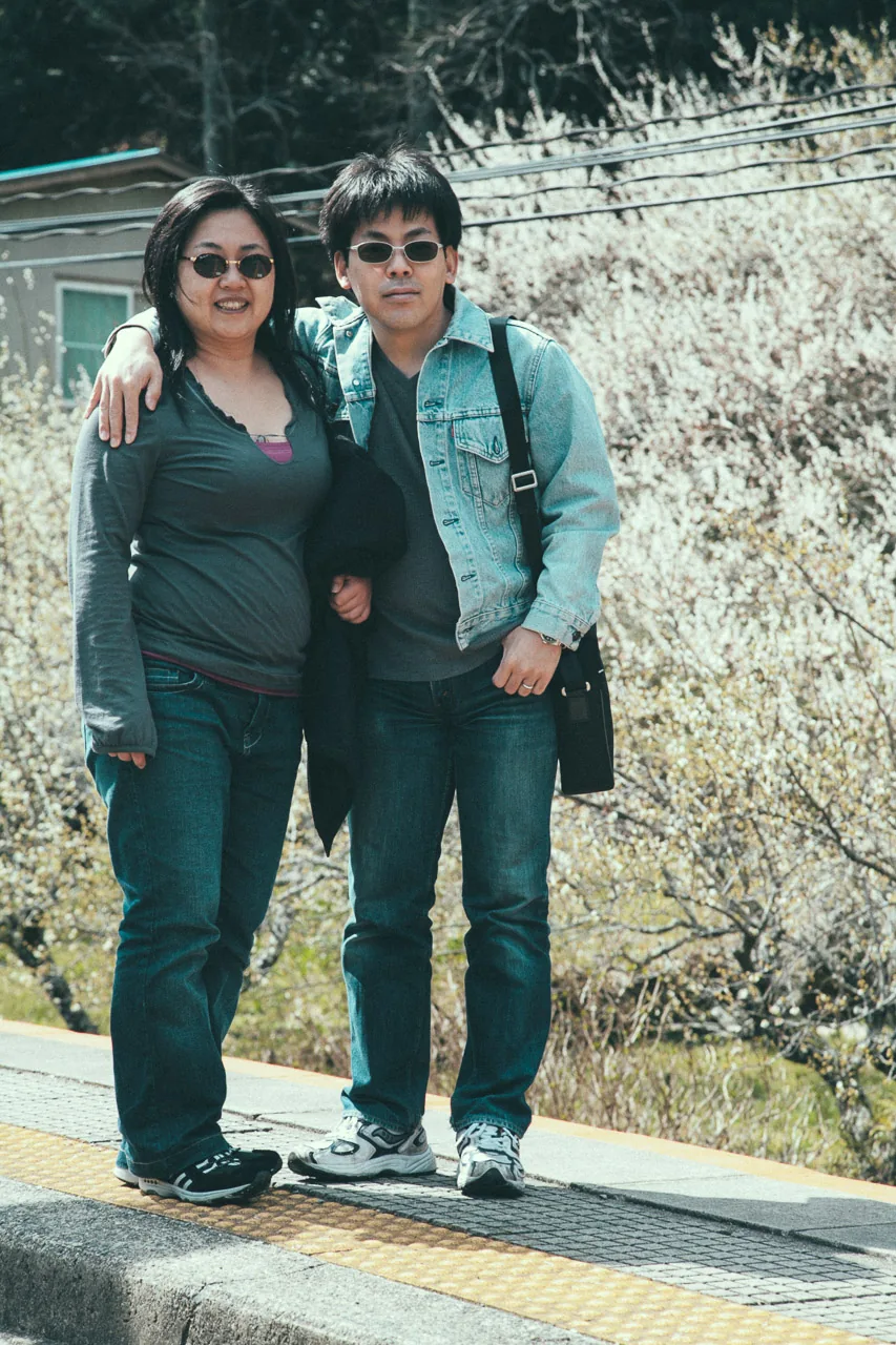 On the platform among the blossoms
