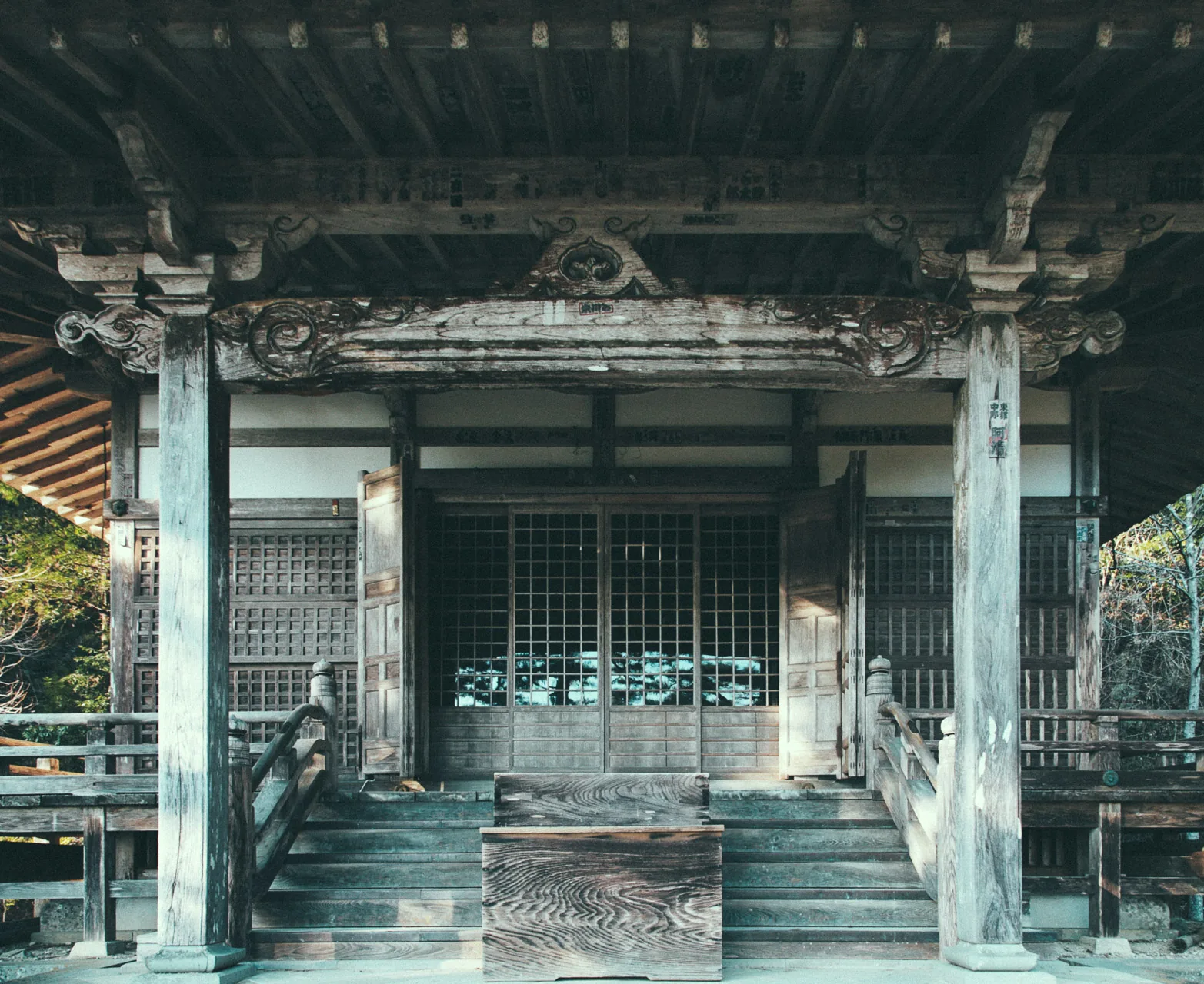 A wooden temple hall