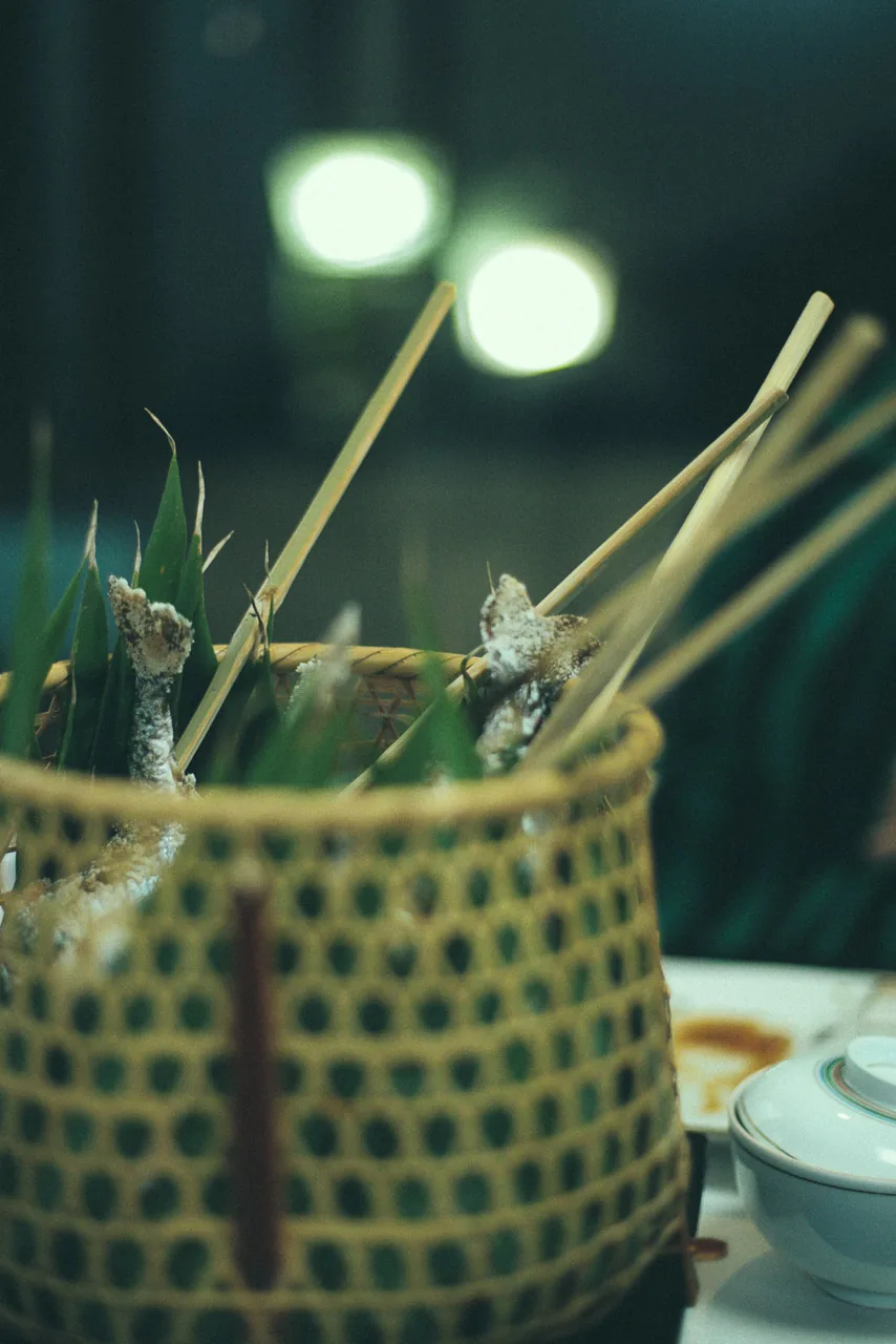Grilled fish skewers in a basket