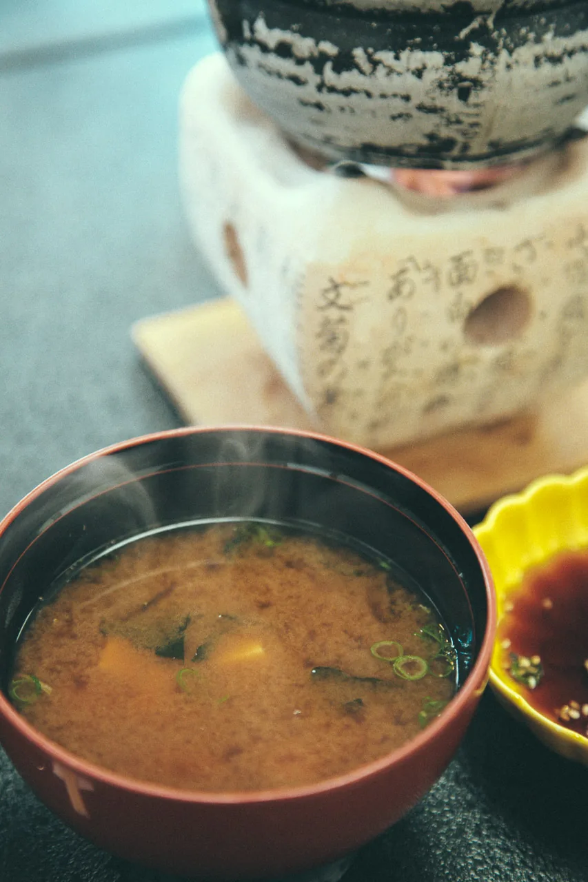 Miso soup beside the clay pot