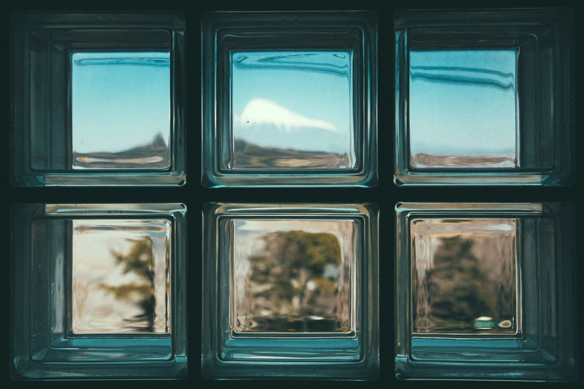 Mount Fuji framed in glass blocks