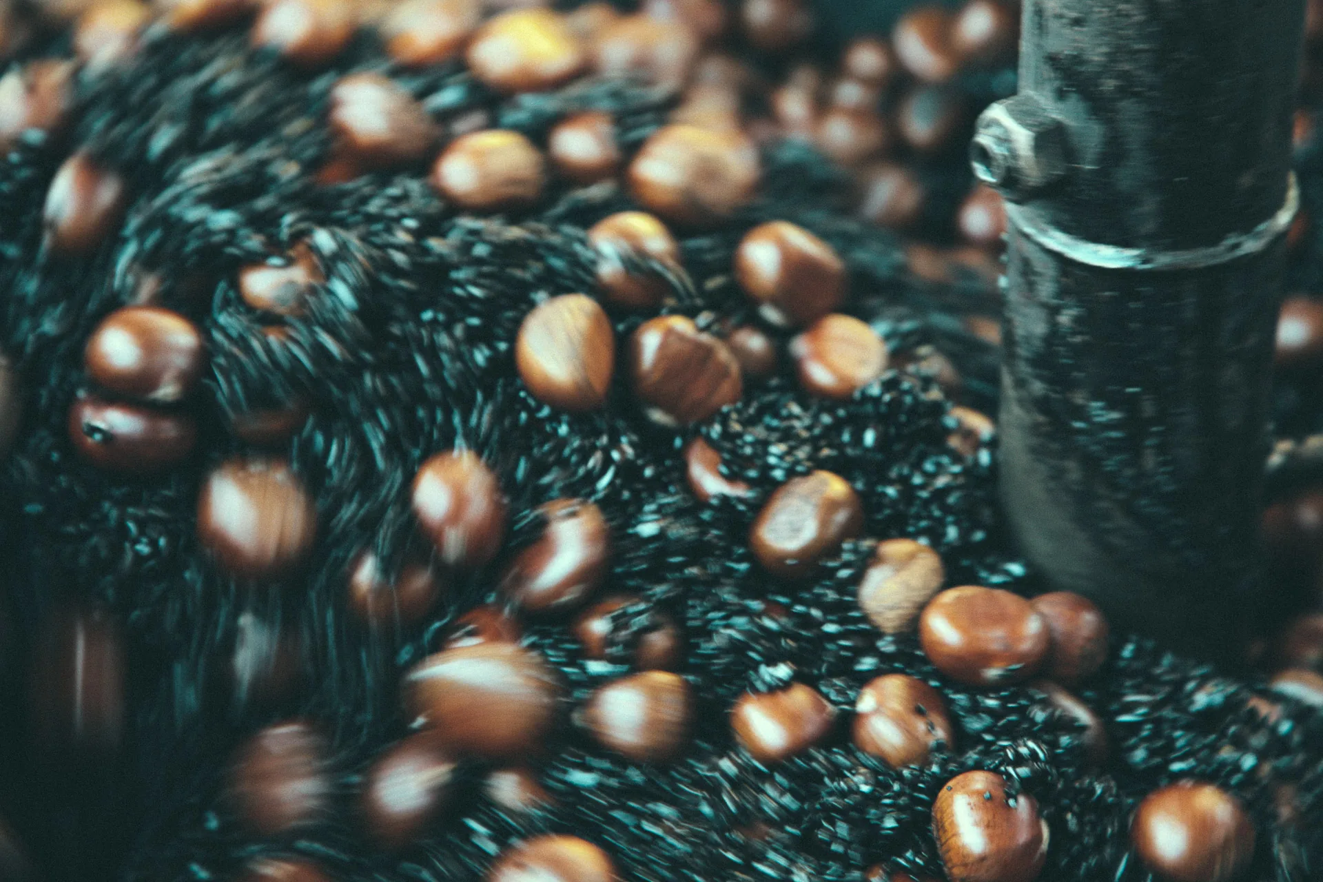 Roasting chestnuts close up