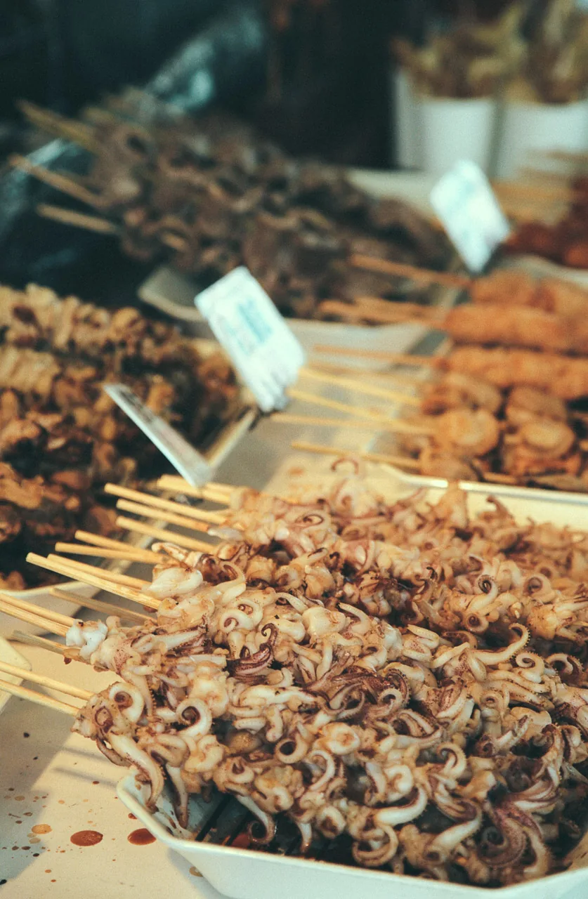 Grilled squid skewers