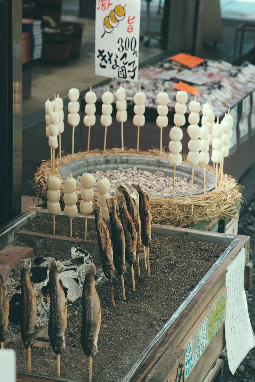 Grilled fish and dango for sale