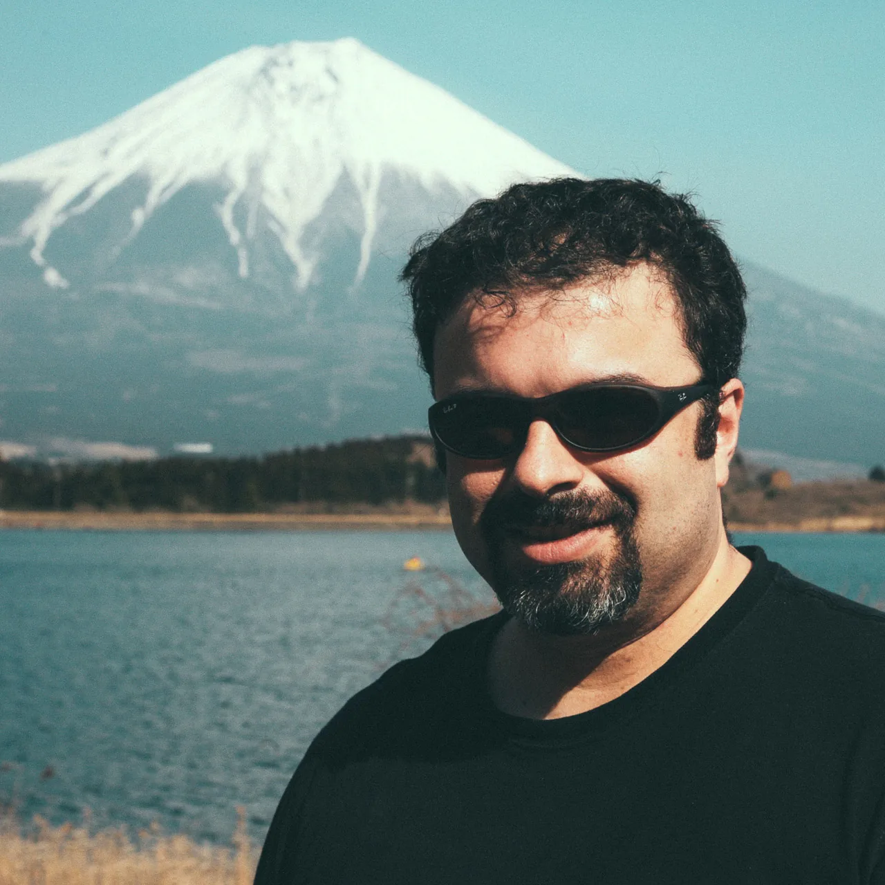 Smiling in front of Mount Fuji
