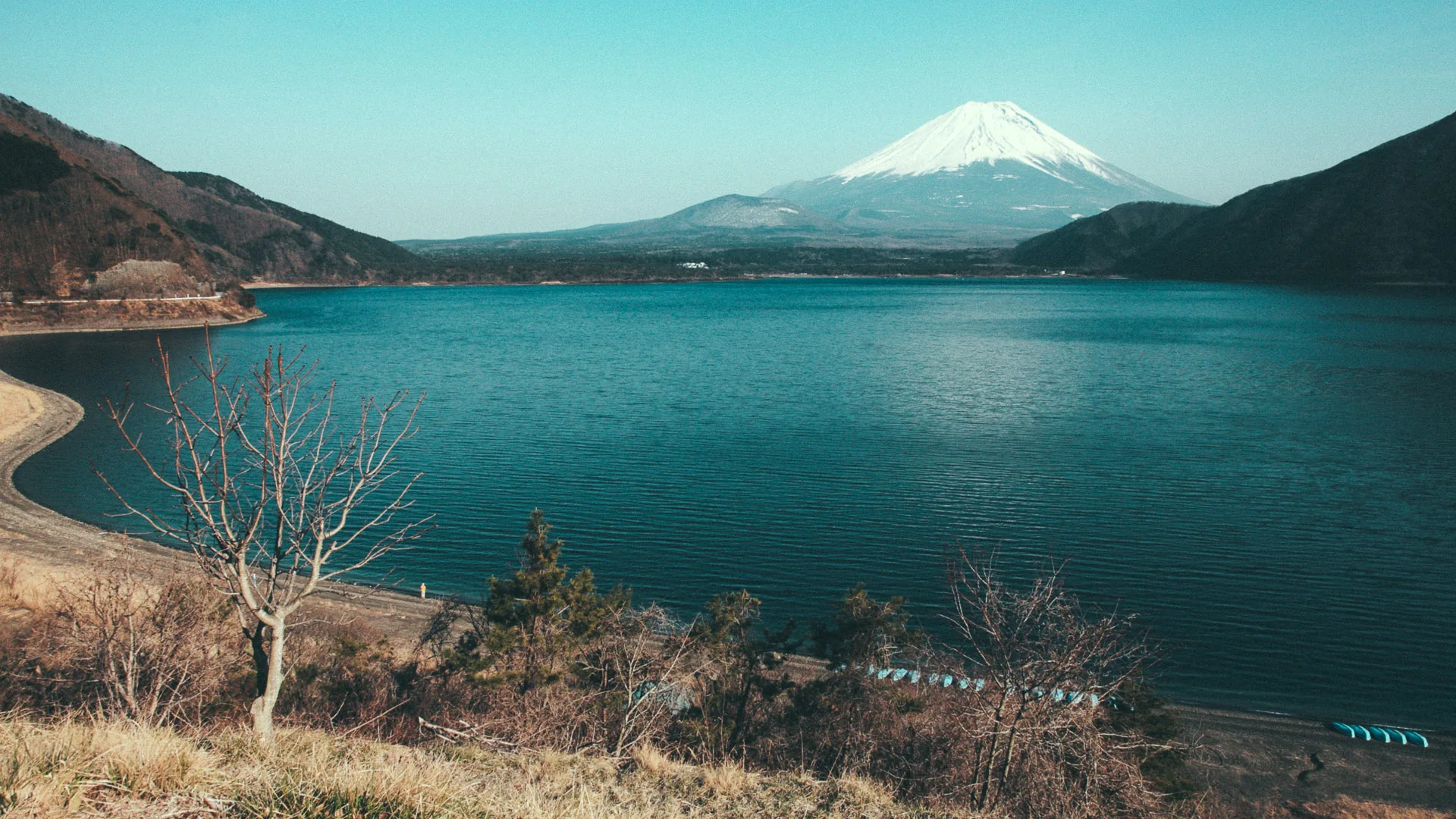 Lake Motosu with Mount Fuji in the distance