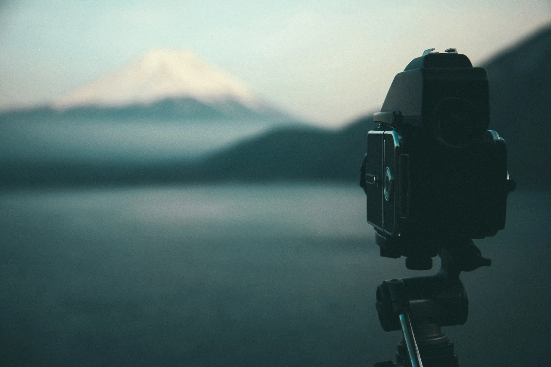 My borrowed tripod with Mount Fuji in the background