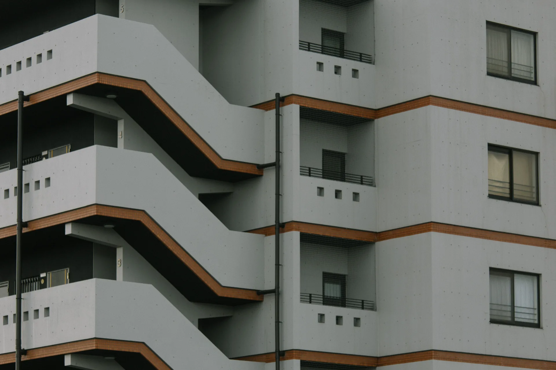 Brick-edged staircases of an apartment block